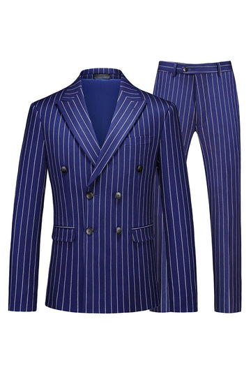 Blue Peak Lapel Striped 2 pièces Hommes Costumes
